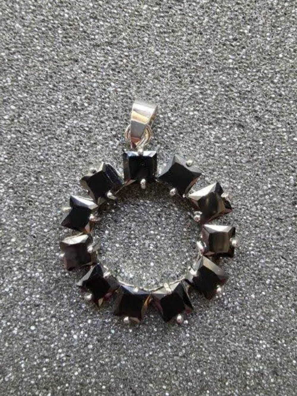 Silver Black CZ Eternity Circle Open Hoop Pendant Necklace Goth